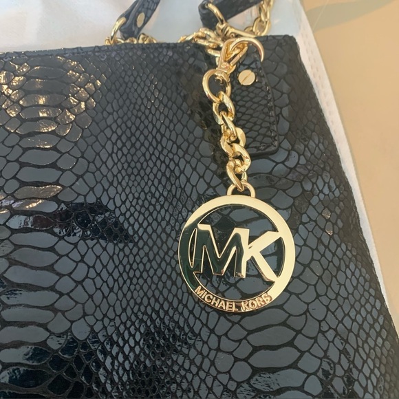 Michael Kors Jet Set Chain Black Messenger Embossed Leather 35F4GTCM2G Brand New - Picture 2 of 8